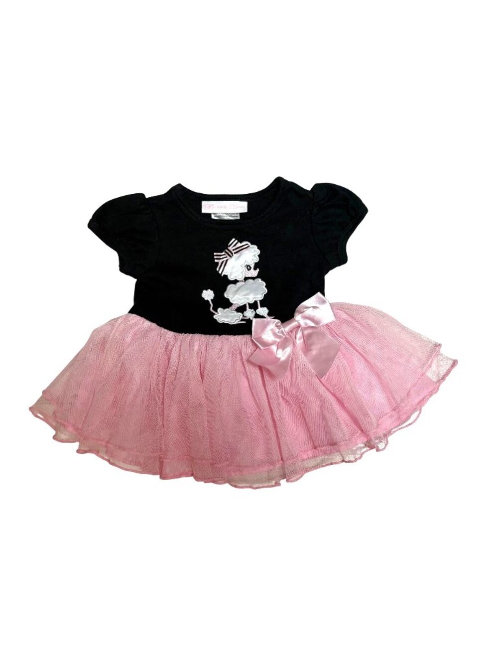 Bonnie Baby Black & Pink Tulle Dress With Poodle Appliqué & Bow Size 3-6M